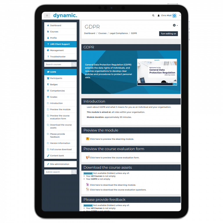 GDPR elearning on the dynamic LMS