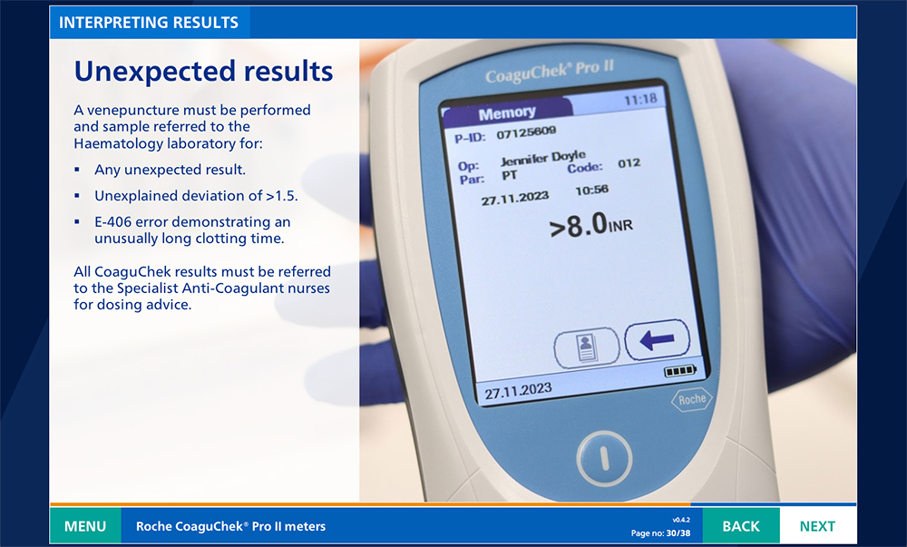 Screenshot medical device elearning results