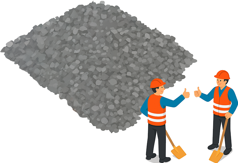 A graphic of two construction workers who have just tidied a pile of rubble